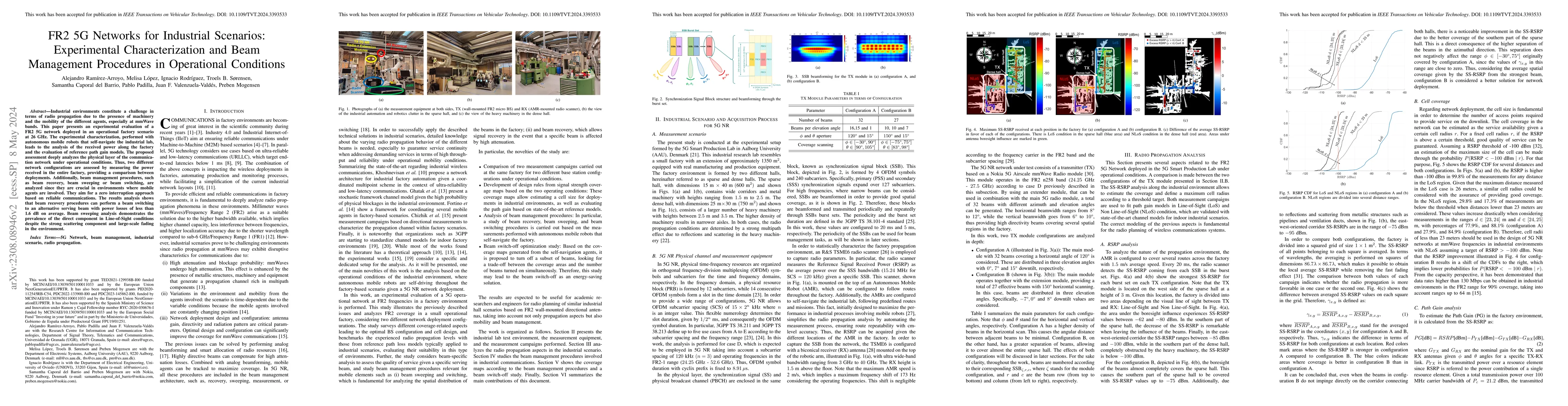 Thumbnail for FR2 5G Networks for Industrial Scenarios: Experimental Characterization
  and Beam Management Procedures in Operational Conditions