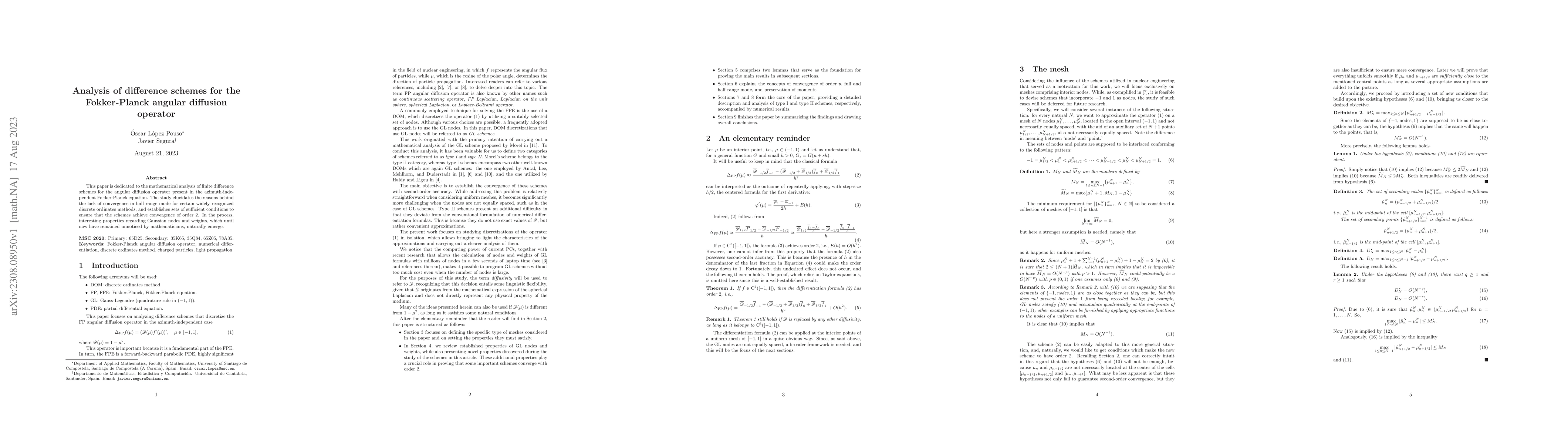 Thumbnail for Analysis of difference schemes for the Fokker-Planck angular diffusion
  operator