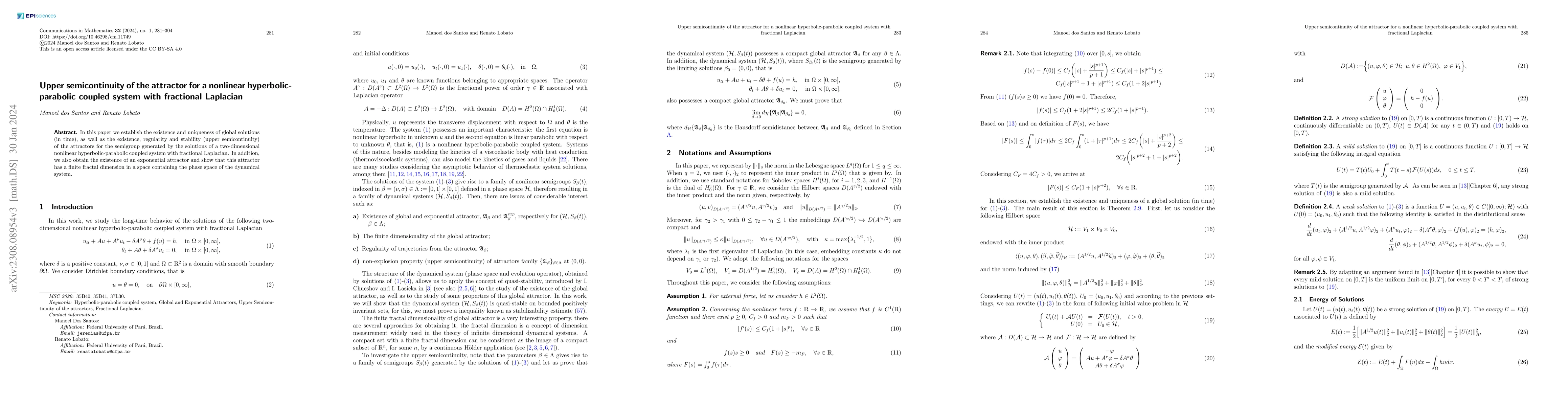 Thumbnail for Upper semicontinuity of the attractor for a nonlinear
  hyperbolic-parabolic coupled system with fractional Laplacian
