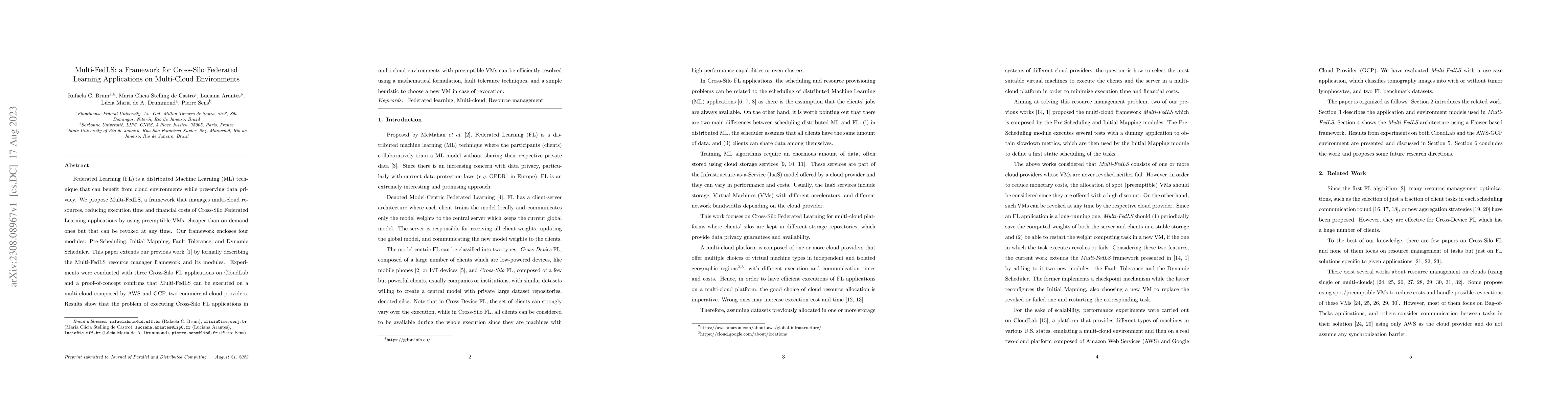 Thumbnail for Multi-FedLS: a Framework for Cross-Silo Federated Learning Applications
  on Multi-Cloud Environments
