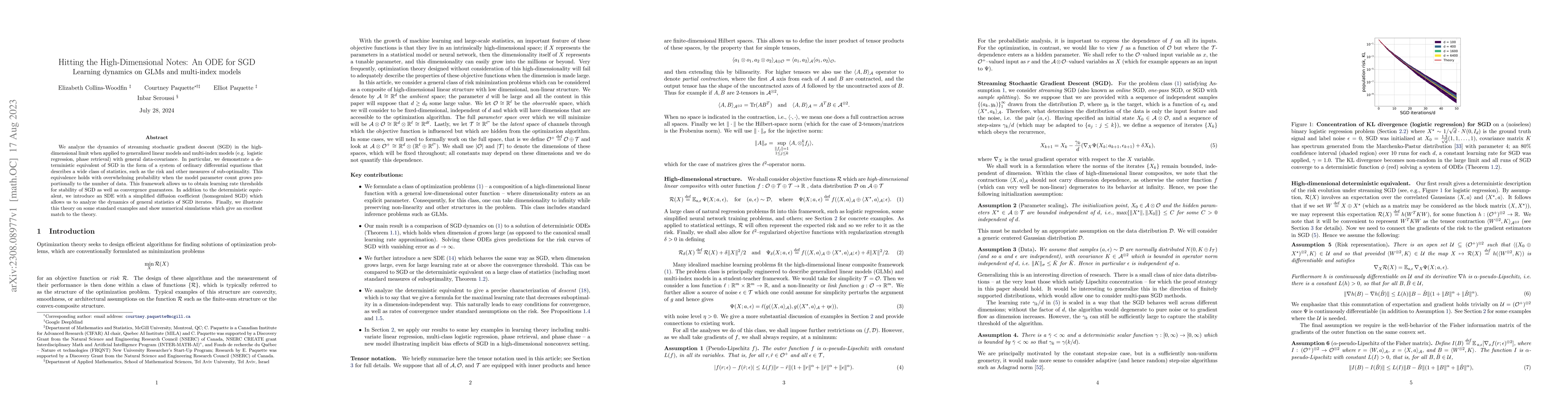 Thumbnail for Hitting the High-Dimensional Notes: An ODE for SGD learning dynamics on
  GLMs and multi-index models