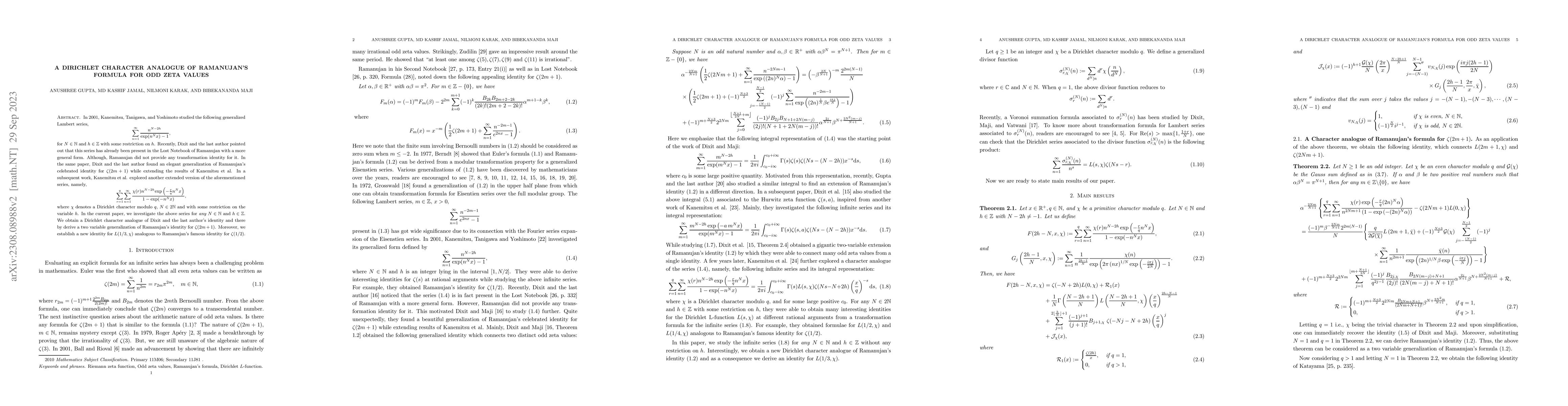 Thumbnail for A Dirichlet character analogue of Ramanujan's formula for odd zeta
  values