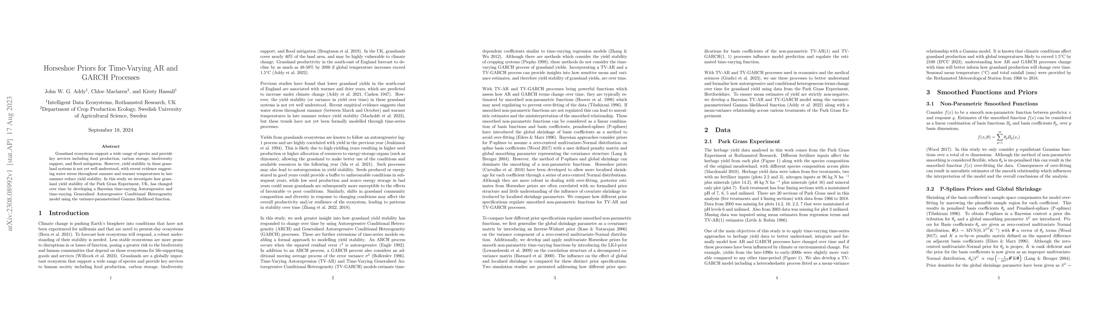 Thumbnail for Horseshoe Priors for Time-Varying AR and GARCH Processes