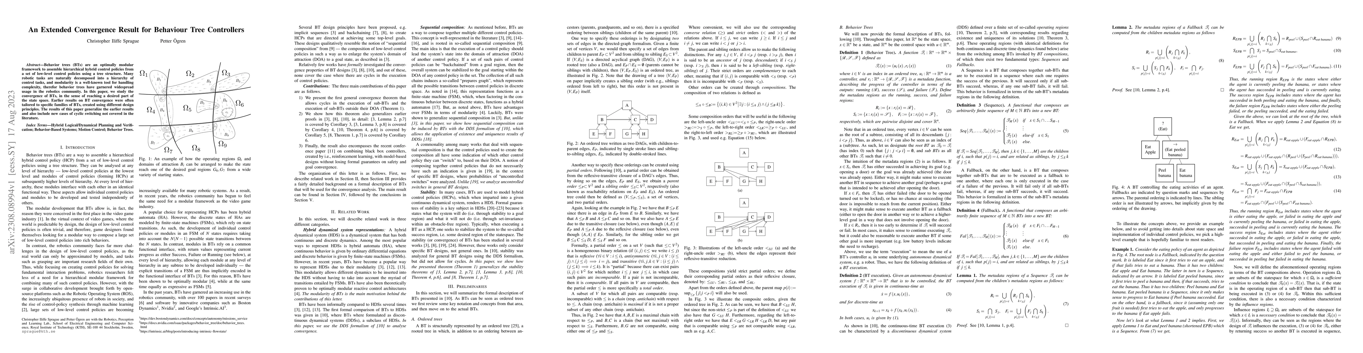Thumbnail for An Extended Convergence Result for Behaviour Tree Controllers