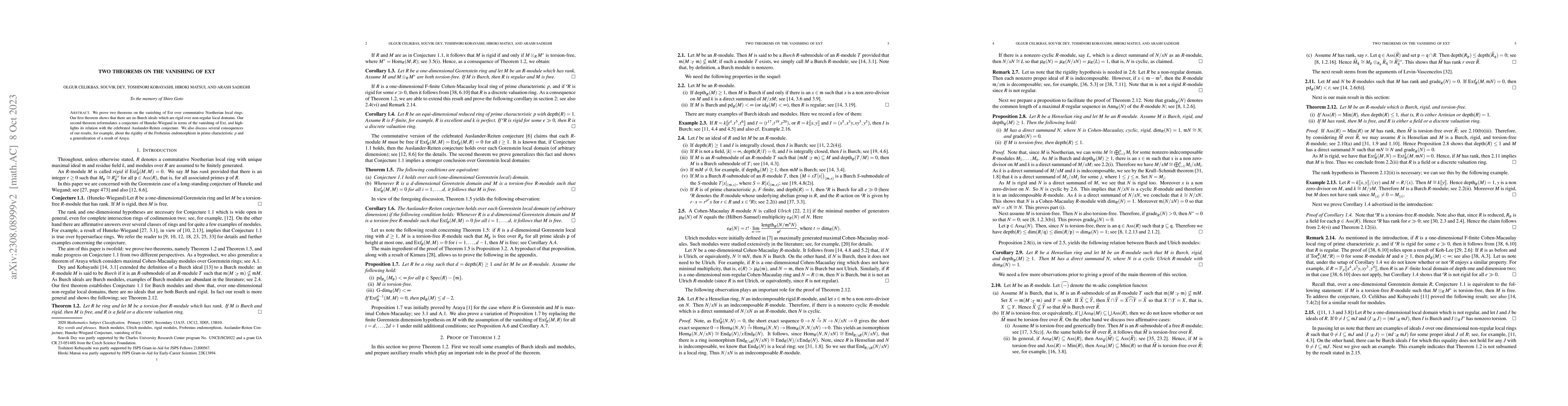 Thumbnail for Two theorems on the vanishing of Ext