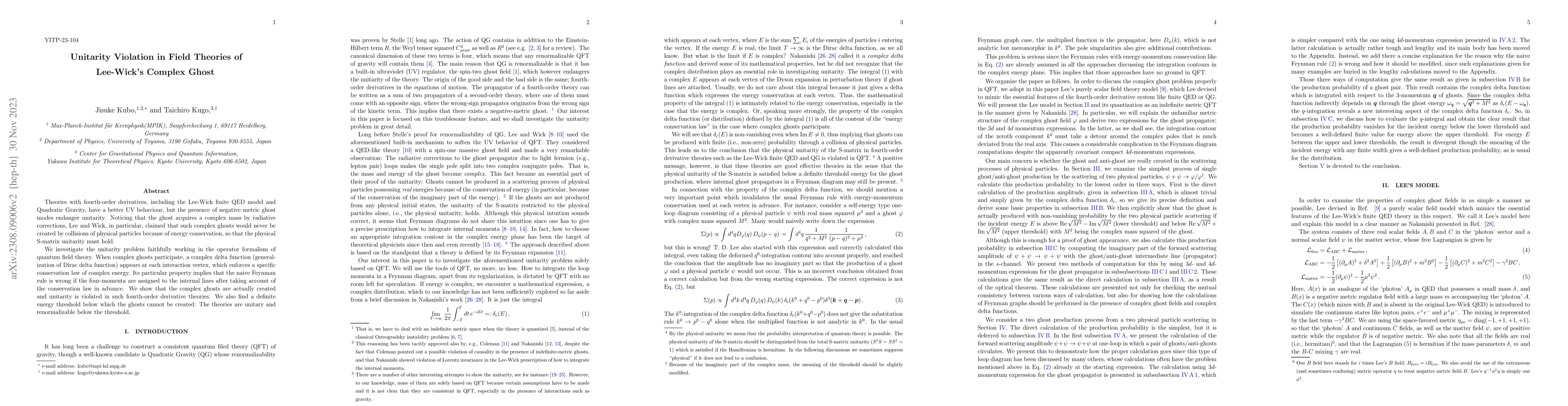 Thumbnail for Unitarity Violation in Field Theories of Lee-Wick's Complex Ghost