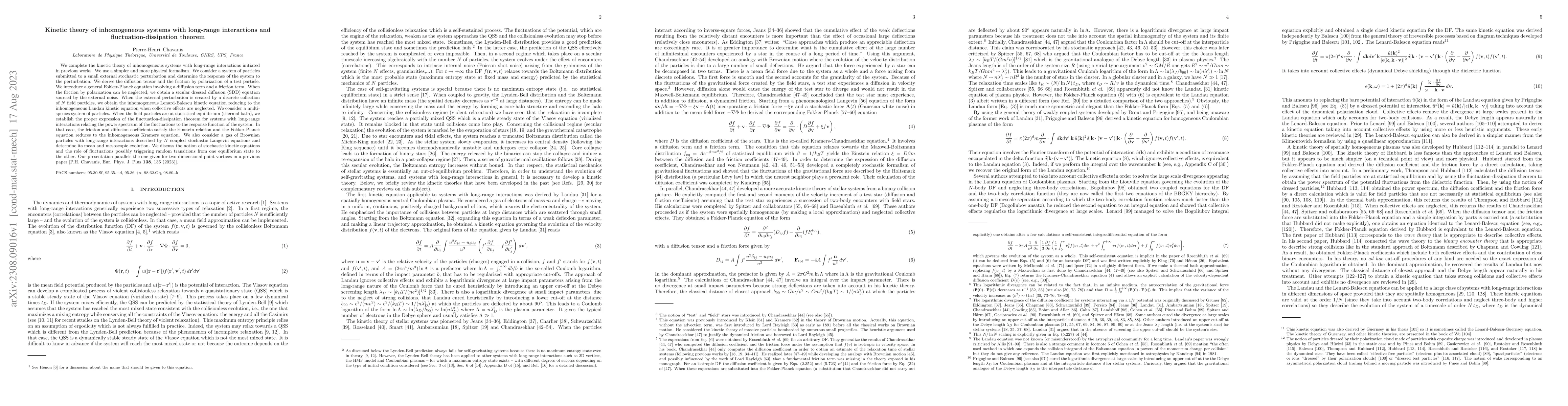 Thumbnail for Kinetic theory of inhomogeneous systems with long-range interactions and
  fluctuation-dissipation theorem