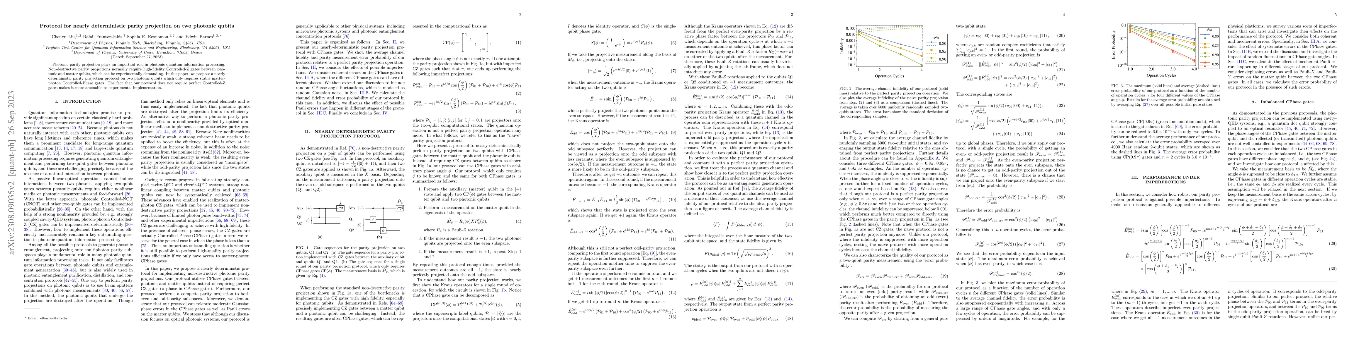 Thumbnail for Protocol for nearly deterministic parity projection on two photonic
  qubits
