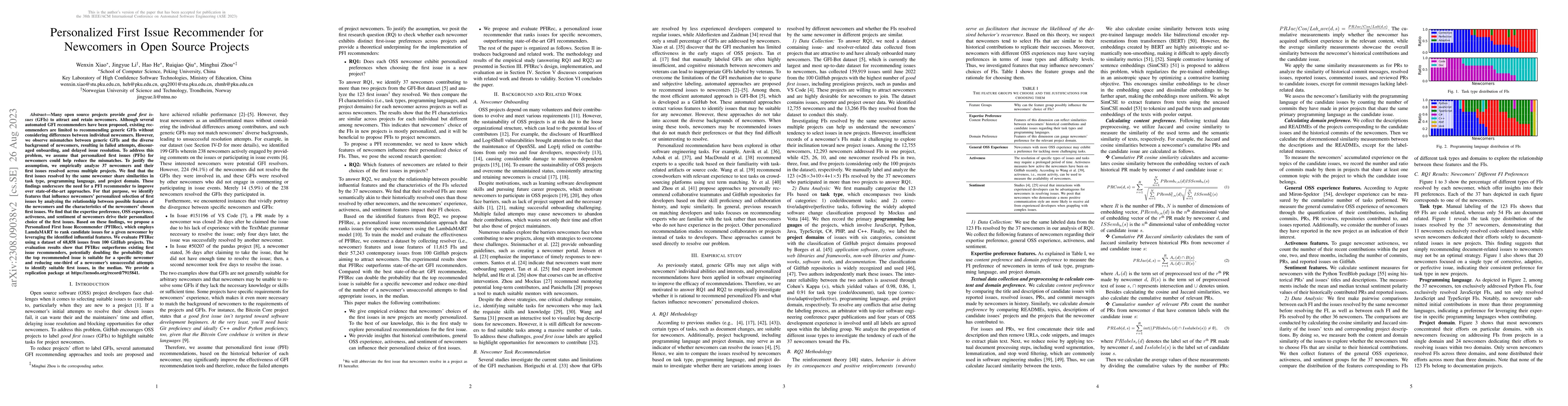 Thumbnail for Personalized First Issue Recommender for Newcomers in Open Source
  Projects