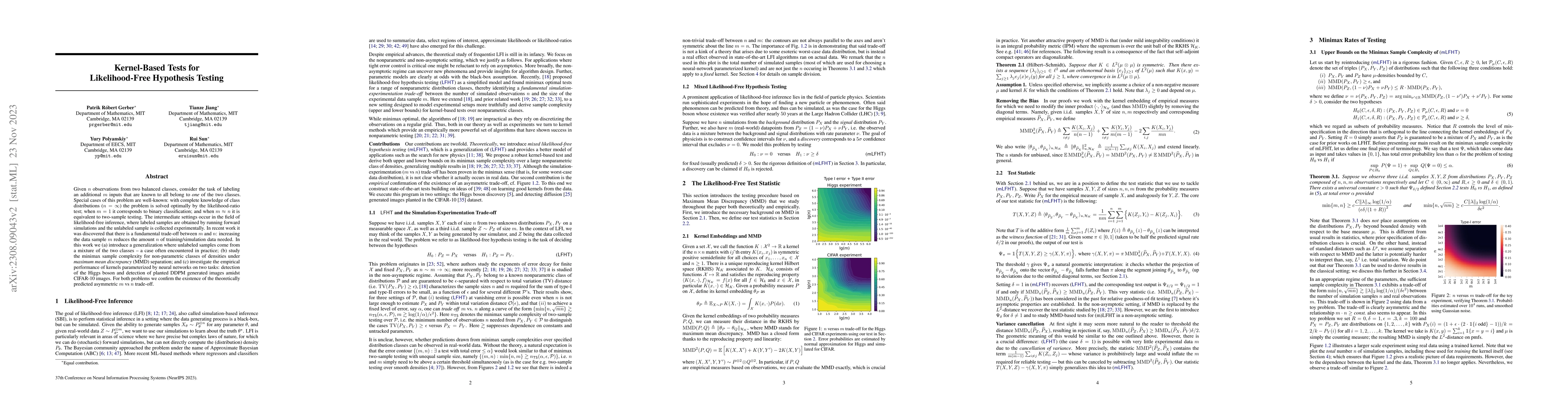 Thumbnail for Kernel-Based Tests for Likelihood-Free Hypothesis Testing