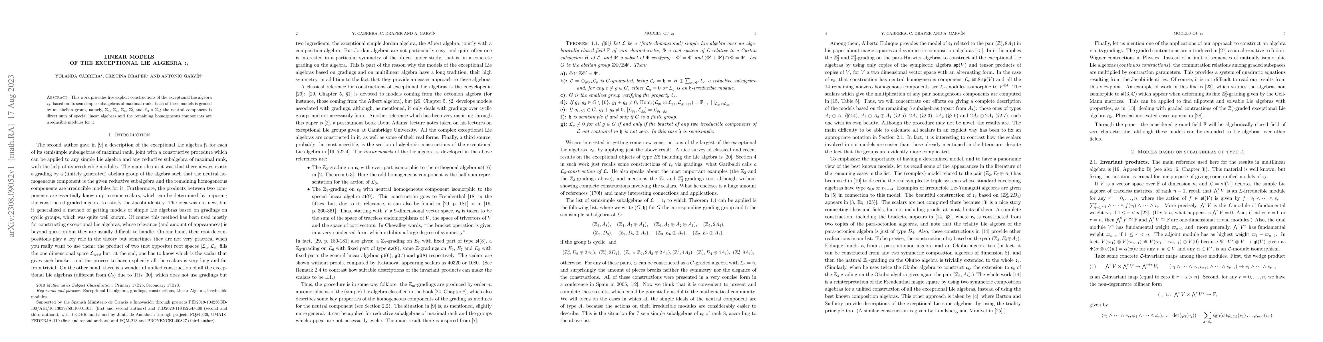 Thumbnail for Linear models of the exceptional Lie algebra $\mathfrak{e}_8$