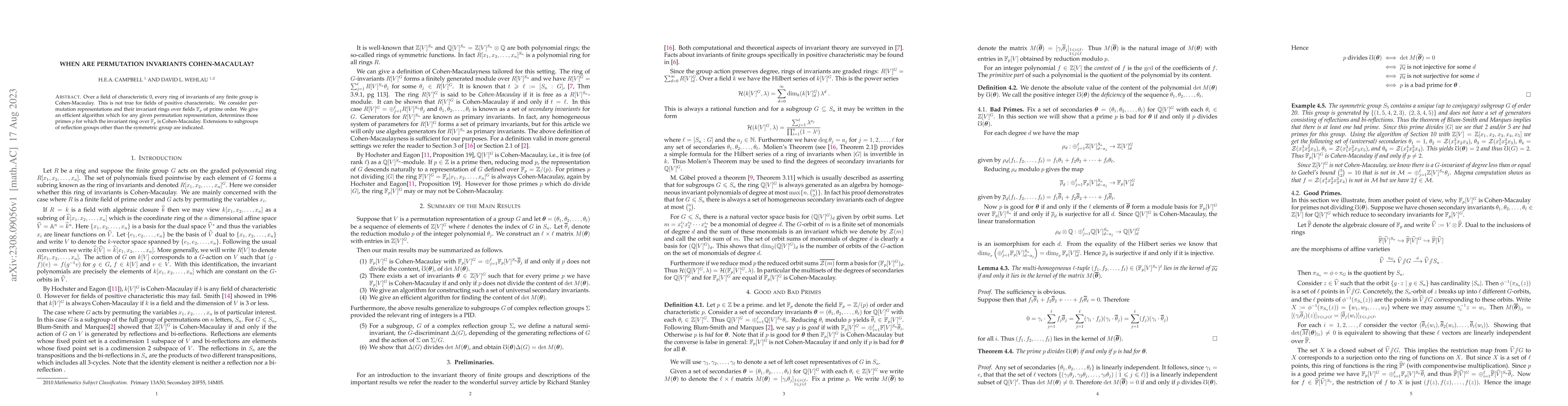 Thumbnail for When are permutation invariants Cohen-Macaulay?
