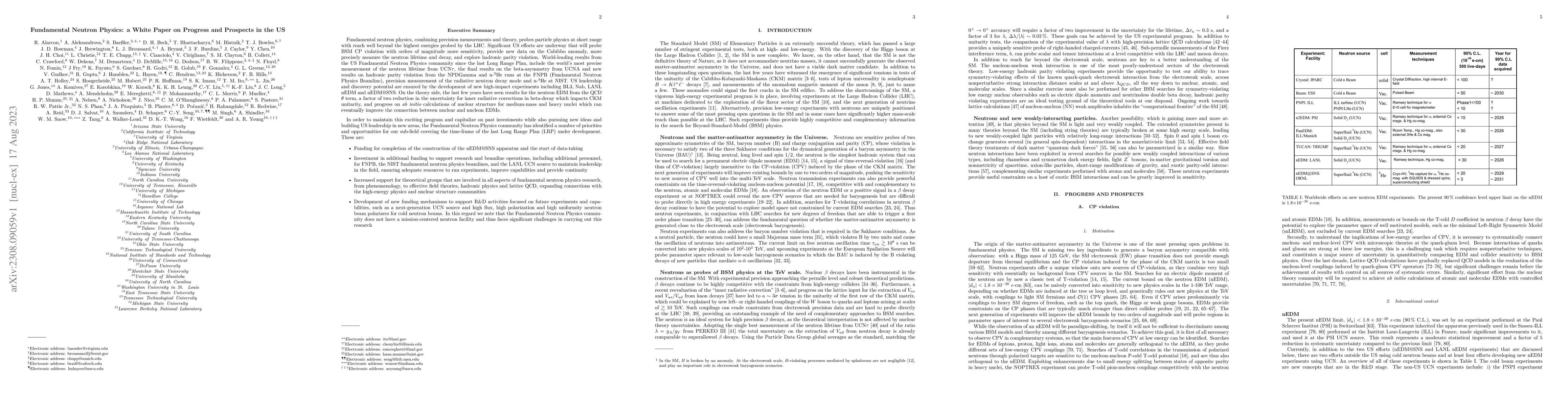 Thumbnail for Fundamental Neutron Physics: a White Paper on Progress and Prospects in
  the US