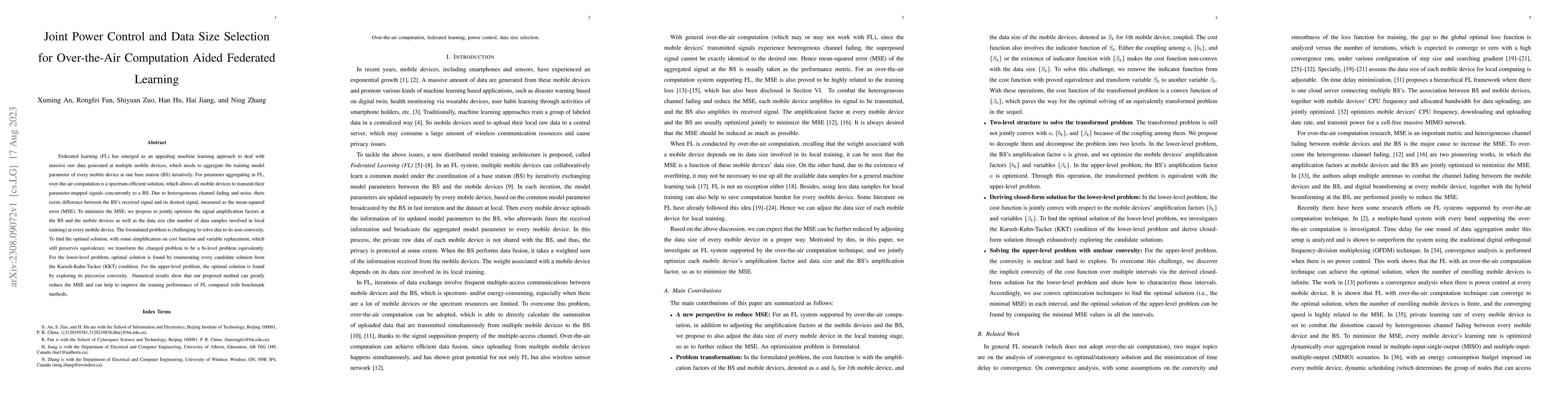 Thumbnail for Joint Power Control and Data Size Selection for Over-the-Air Computation
  Aided Federated Learning