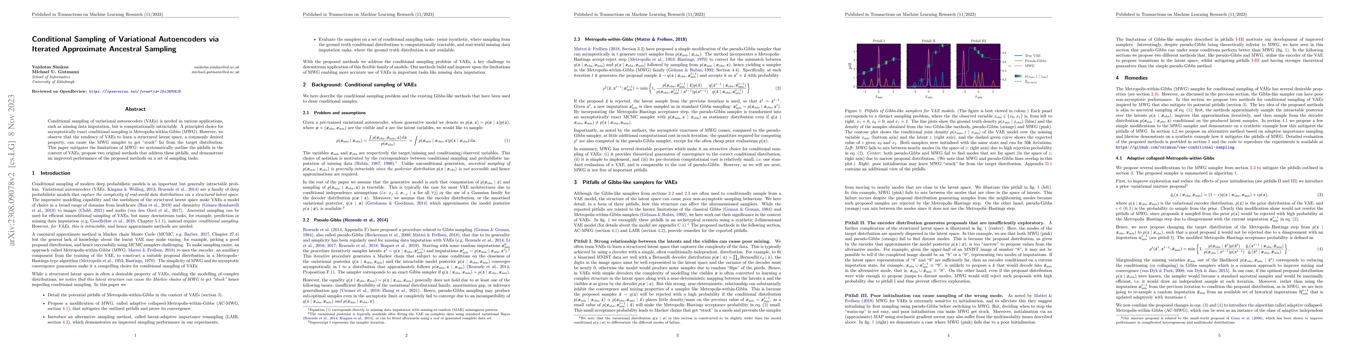 Thumbnail for Conditional Sampling of Variational Autoencoders via Iterated
  Approximate Ancestral Sampling