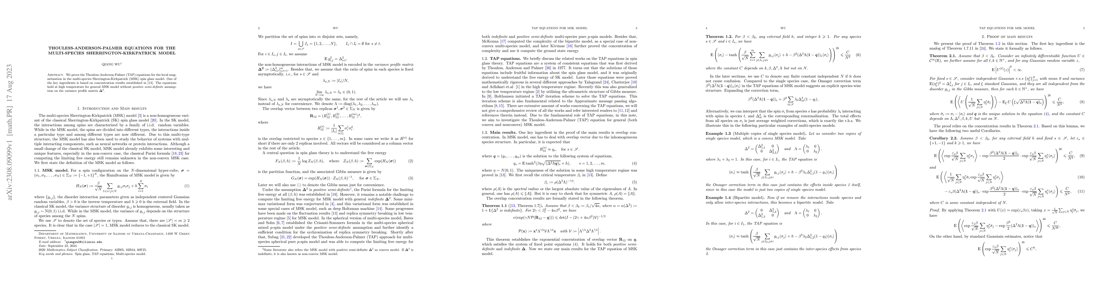 Thumbnail for Thouless-Anderson-Palmer equations for the Multi-species
  Sherrington-Kirkpatrick model