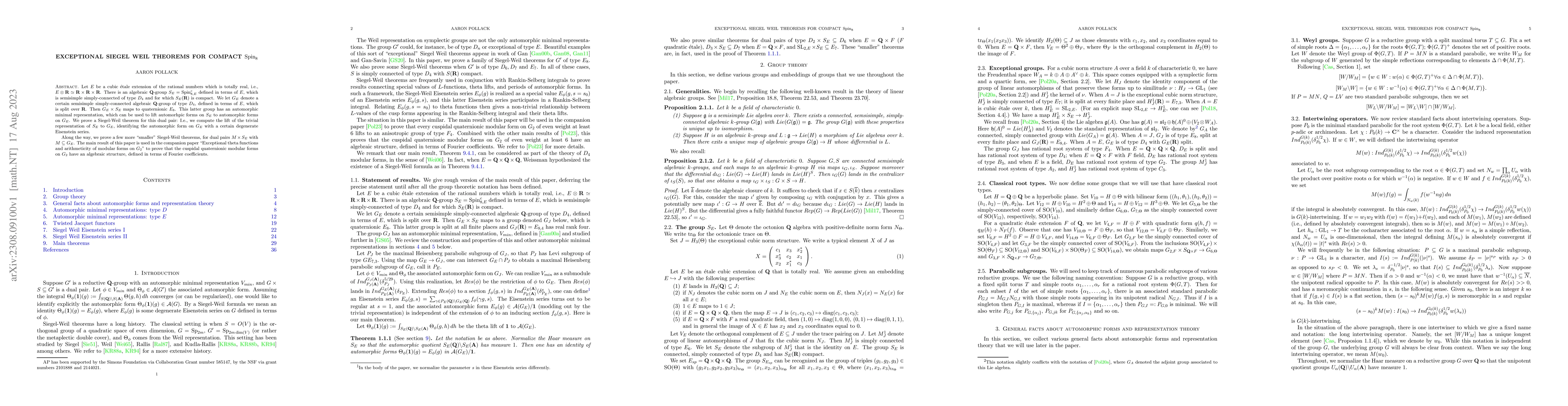 Thumbnail for Exceptional Siegel-Weil theorems for compact $\mathrm{Spin}_8$