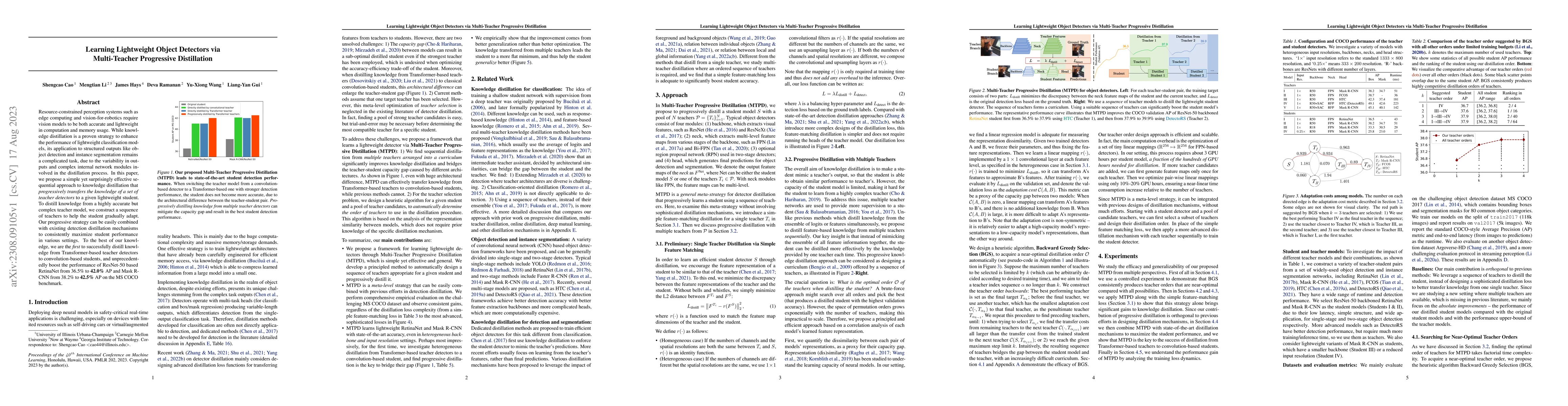 Thumbnail for Learning Lightweight Object Detectors via Multi-Teacher Progressive
  Distillation