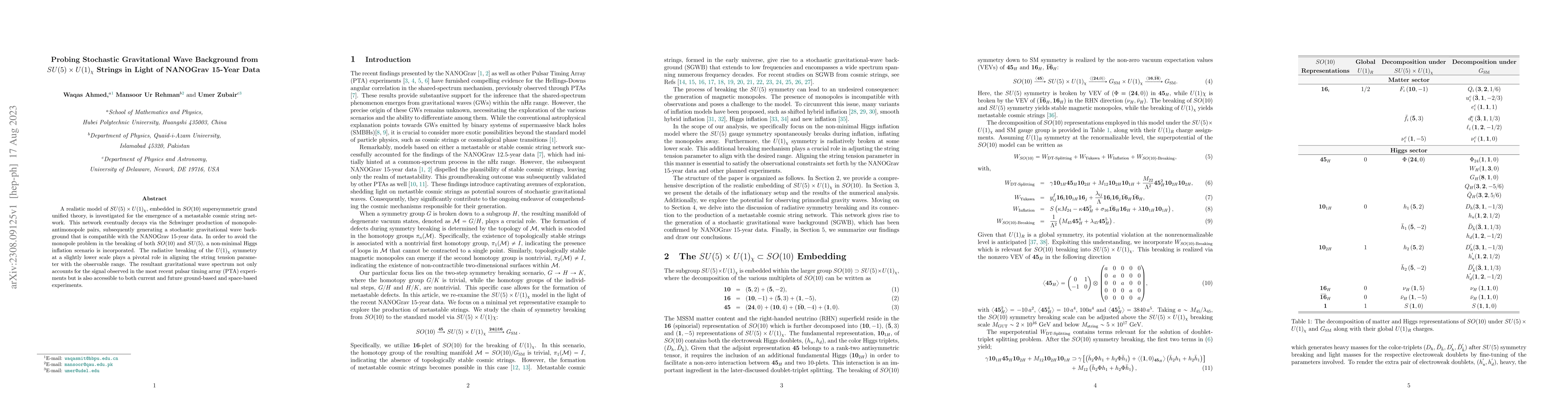 Thumbnail for Probing Stochastic Gravitational Wave Background from $SU(5) \times
  U(1)_{\chi}$ Strings in Light of NANOGrav 15-Year Data