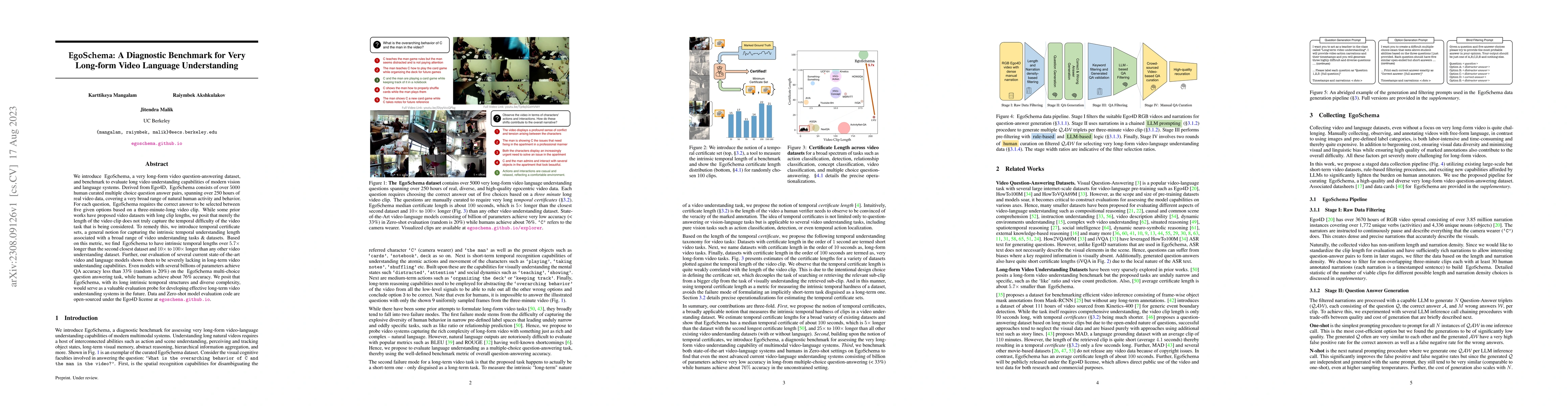 Thumbnail for EgoSchema: A Diagnostic Benchmark for Very Long-form Video Language
  Understanding