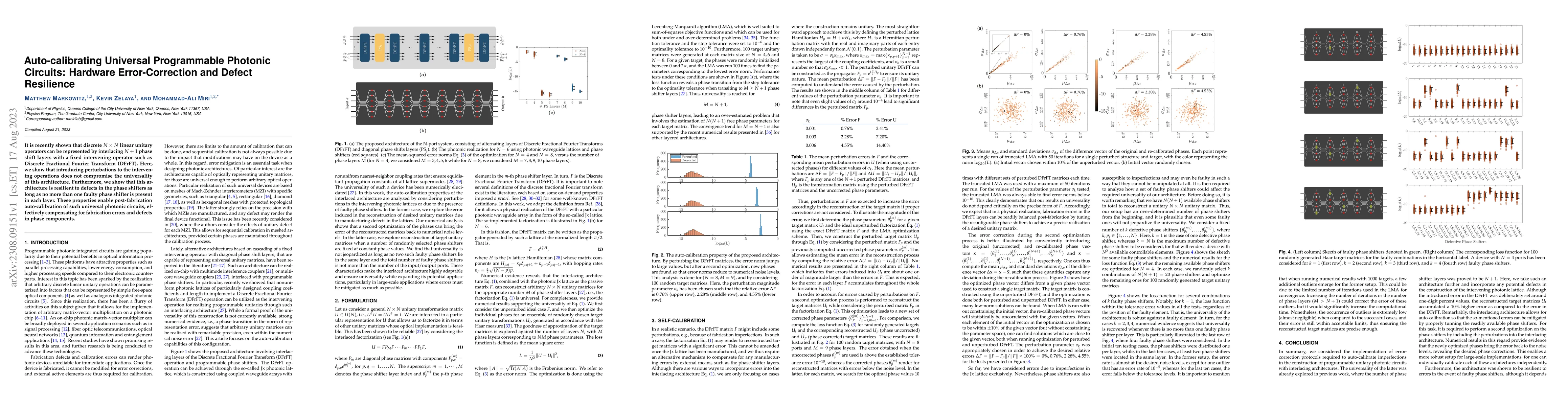 Thumbnail for Auto-calibrating Universal Programmable Photonic Circuits: Hardware
  Error-Correction and Defect Resilience