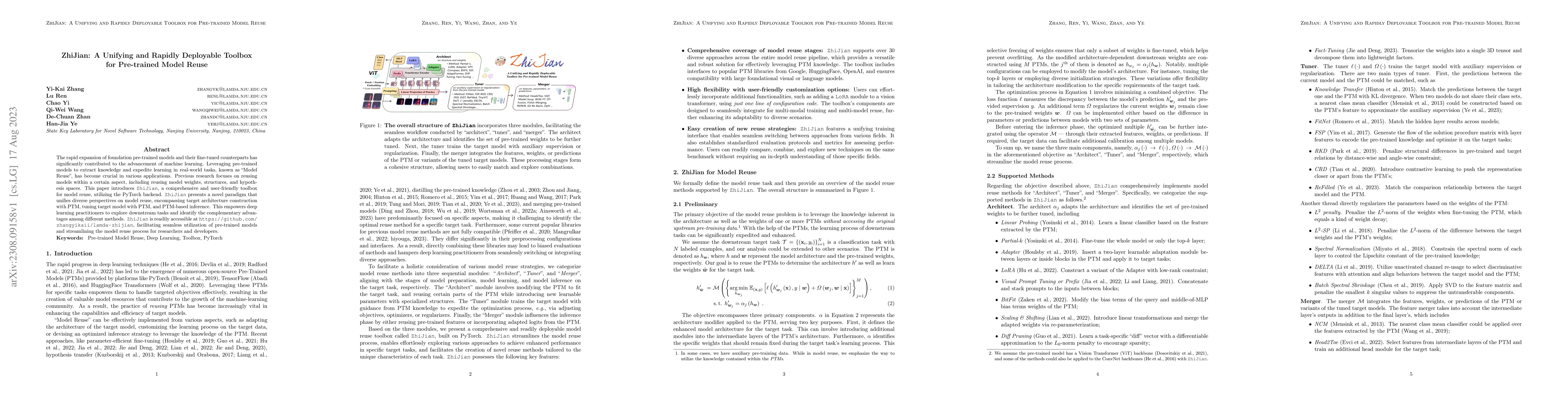 Thumbnail for ZhiJian: A Unifying and Rapidly Deployable Toolbox for Pre-trained Model
  Reuse