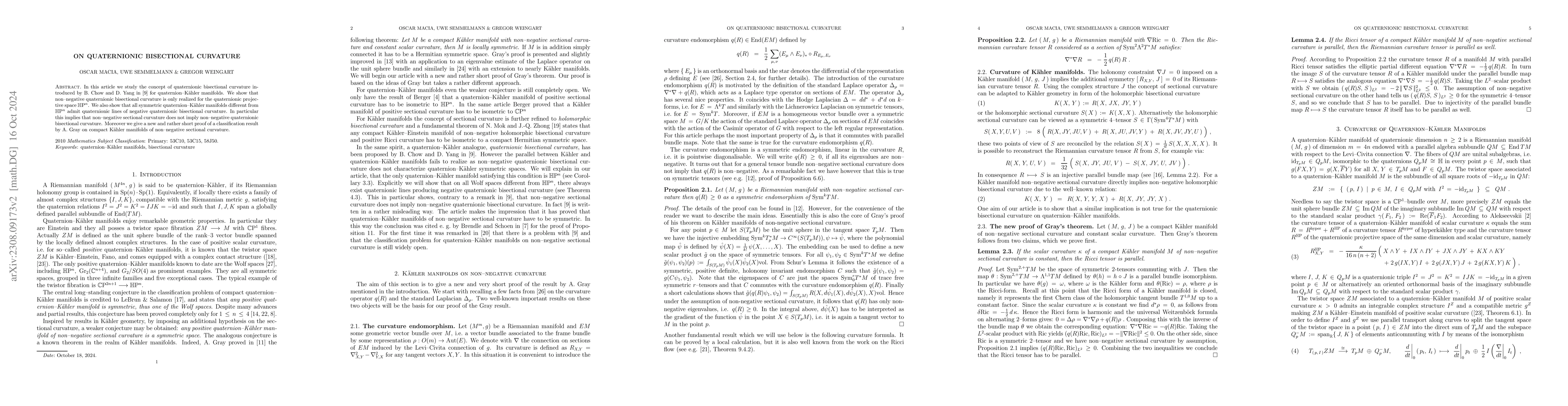 Thumbnail for On quaternionic bisectional curvature