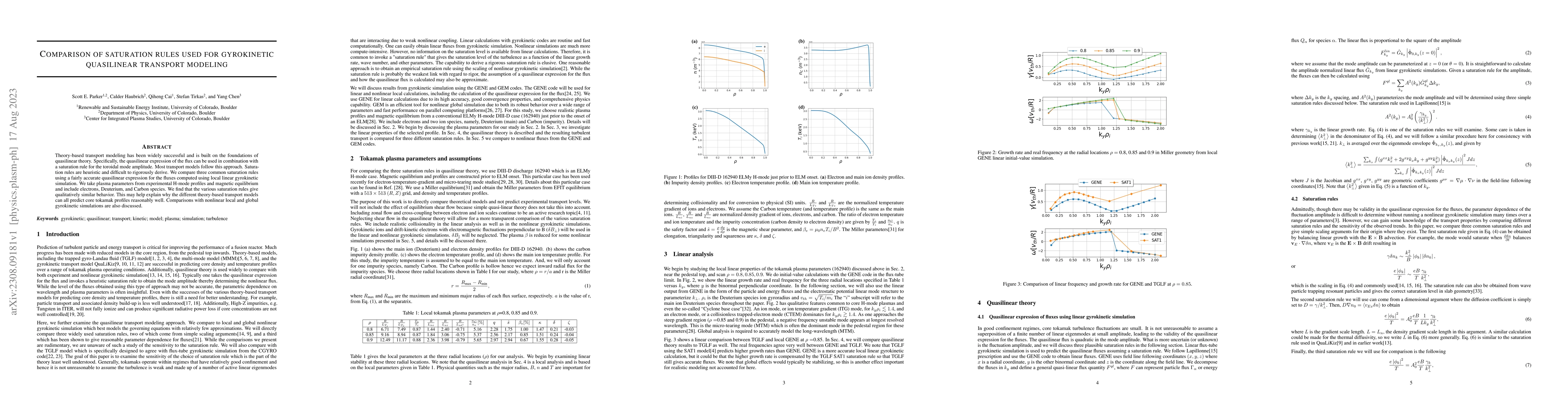 Thumbnail for Comparison of saturation rules used for gyrokinetic quasilinear
  transport modeling