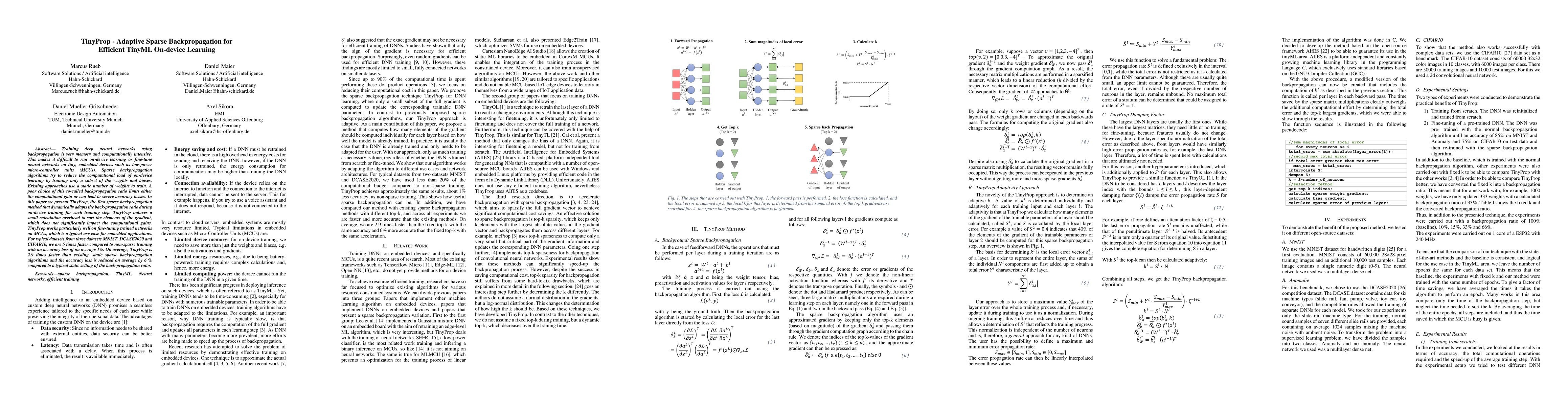 Thumbnail for TinyProp -- Adaptive Sparse Backpropagation for Efficient TinyML
  On-device Learning