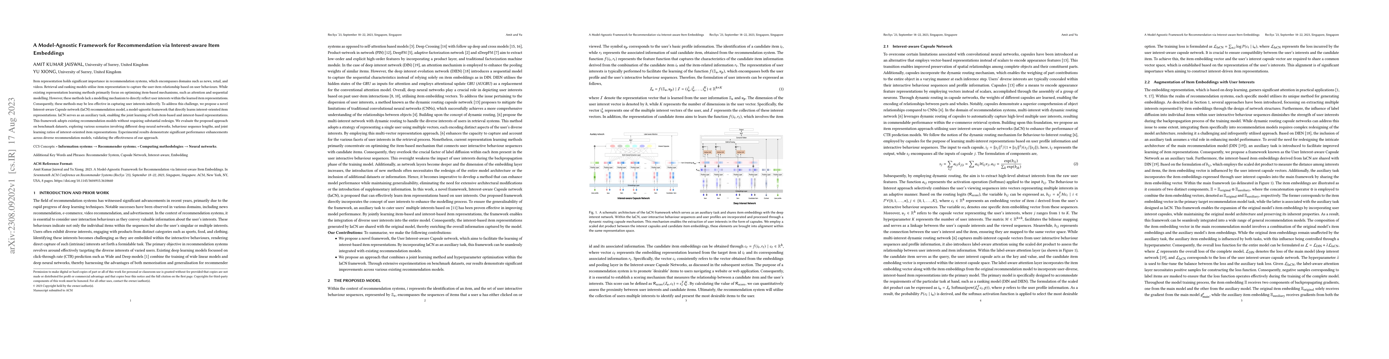 Thumbnail for A Model-Agnostic Framework for Recommendation via Interest-aware Item
  Embeddings