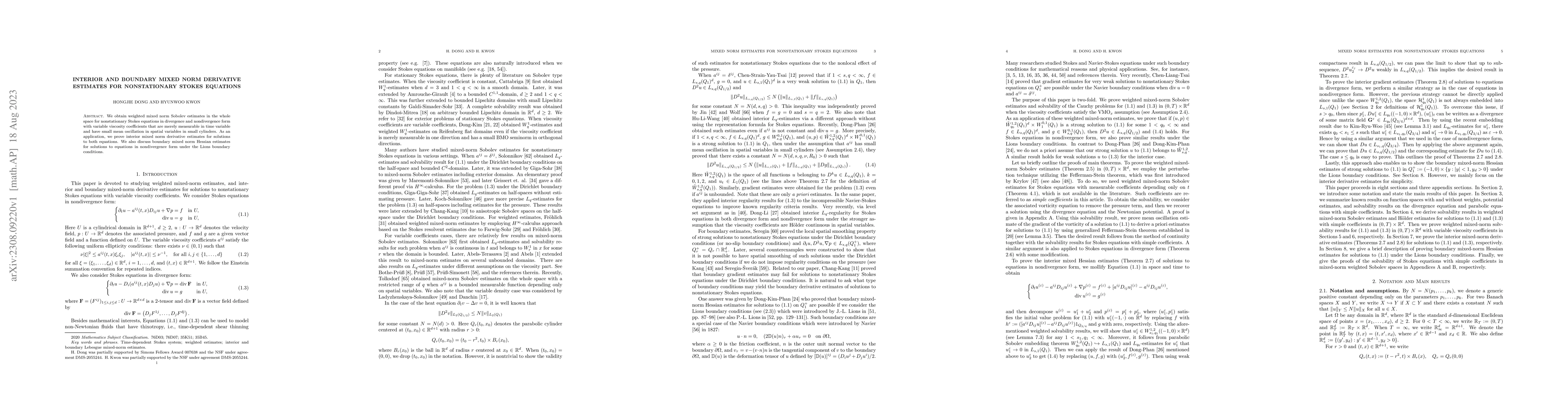 Thumbnail for Interior and boundary mixed norm derivative estimates for nonstationary
  Stokes equations