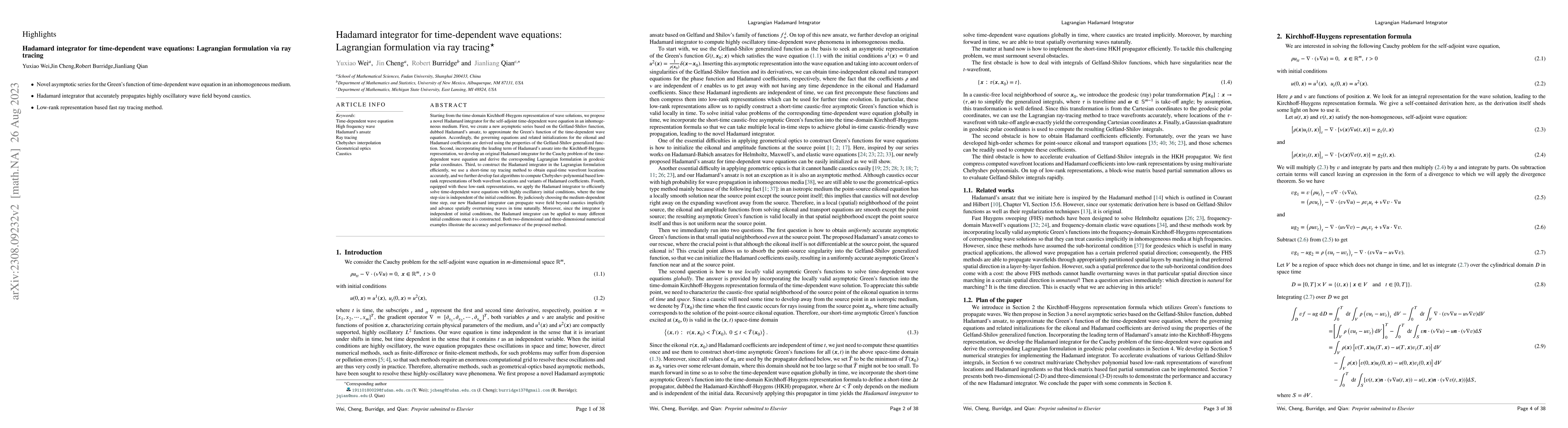 Thumbnail for Hadamard integrator for time-dependent wave equations: Lagrangian
  formulation via ray tracing