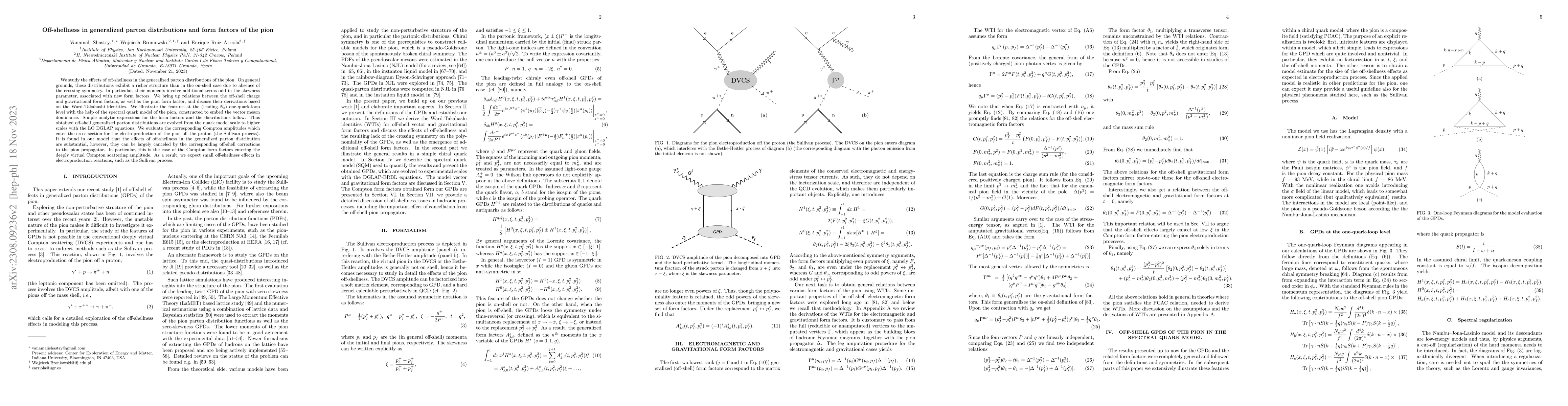 Thumbnail for Off-shellness in generalized parton distributions and form factors of
  the pion