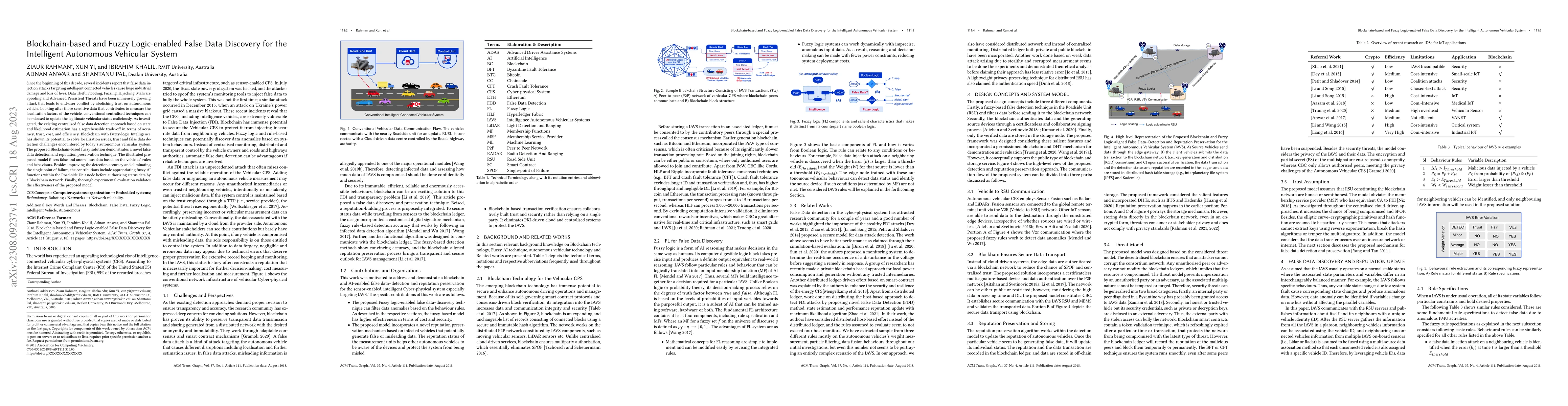 Thumbnail for Blockchain-Based and Fuzzy Logic-Enabled False Data Discovery for the
  Intelligent Autonomous Vehicular System