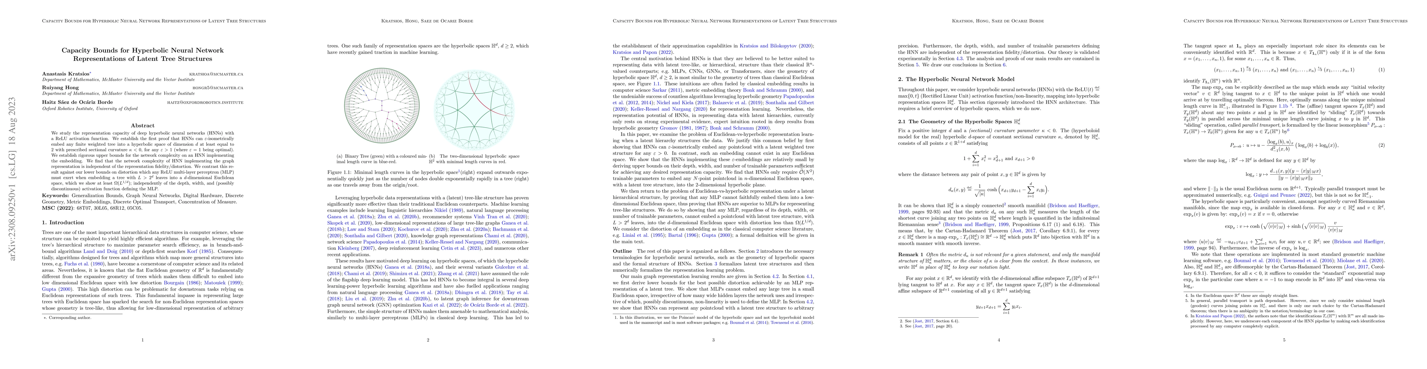 Thumbnail for Capacity Bounds for Hyperbolic Neural Network Representations of Latent
  Tree Structures
