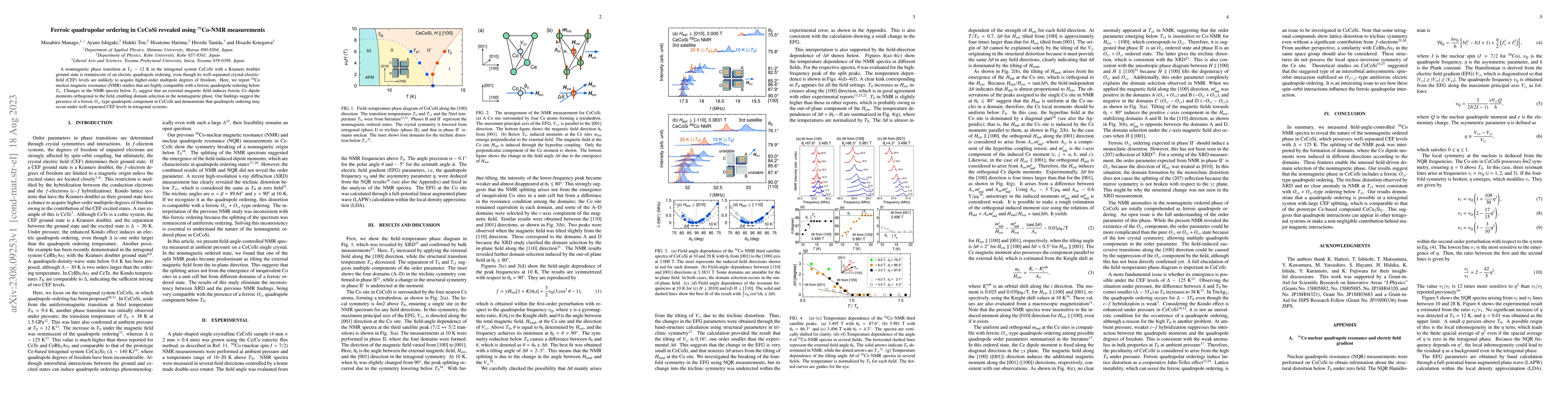 Thumbnail for Ferroic quadrupolar ordering in CeCoSi revealed using $^{59}$Co-NMR
  measurements