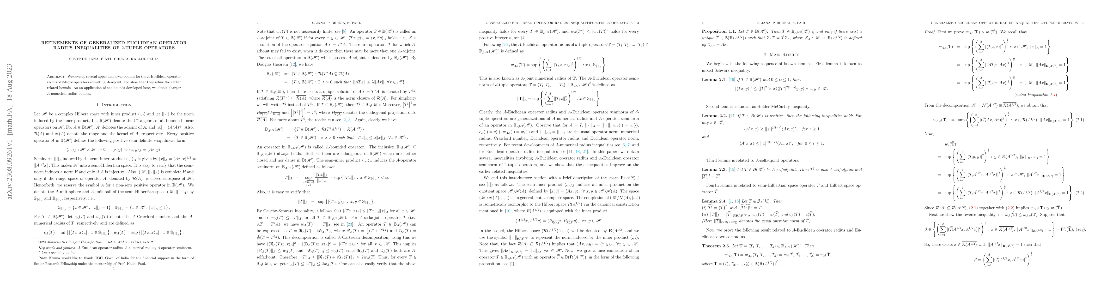 Thumbnail for Refinements of generalized Euclidean operator radius inequalities of
  2-tuple operators