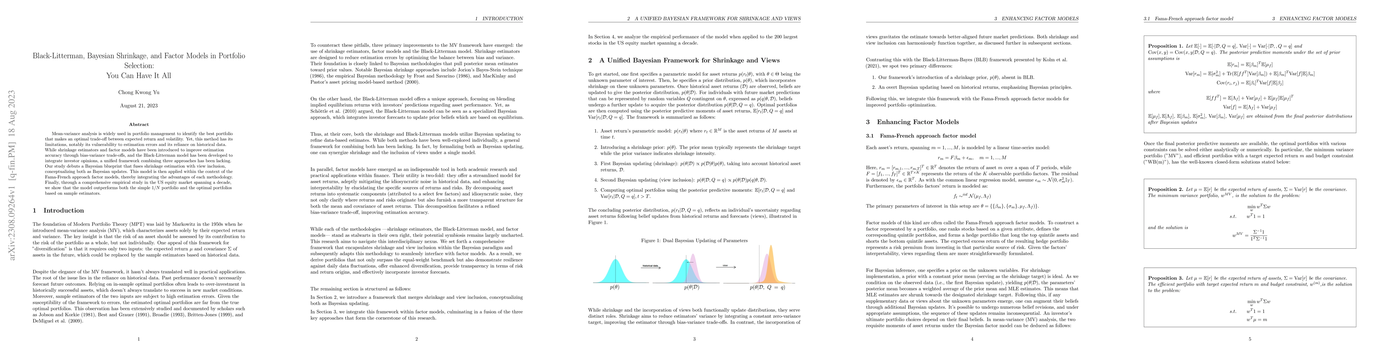 Thumbnail for Black-Litterman, Bayesian Shrinkage, and Factor Models in Portfolio
  Selection: You Can Have It All