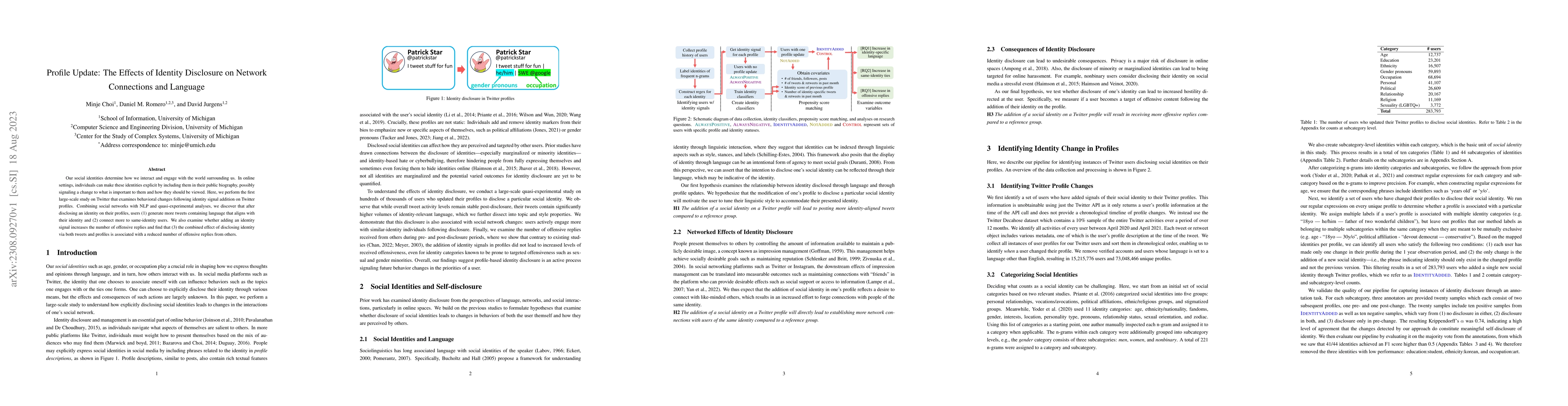 Thumbnail for Profile Update: The Effects of Identity Disclosure on Network
  Connections and Language