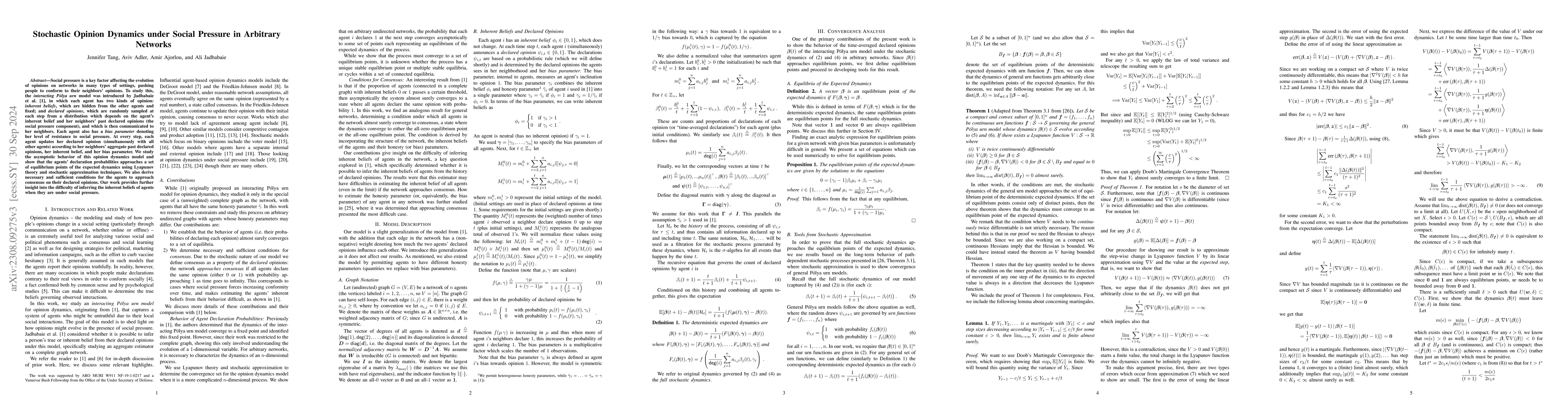 Thumbnail for Stochastic Opinion Dynamics under Social Pressure in Arbitrary Networks