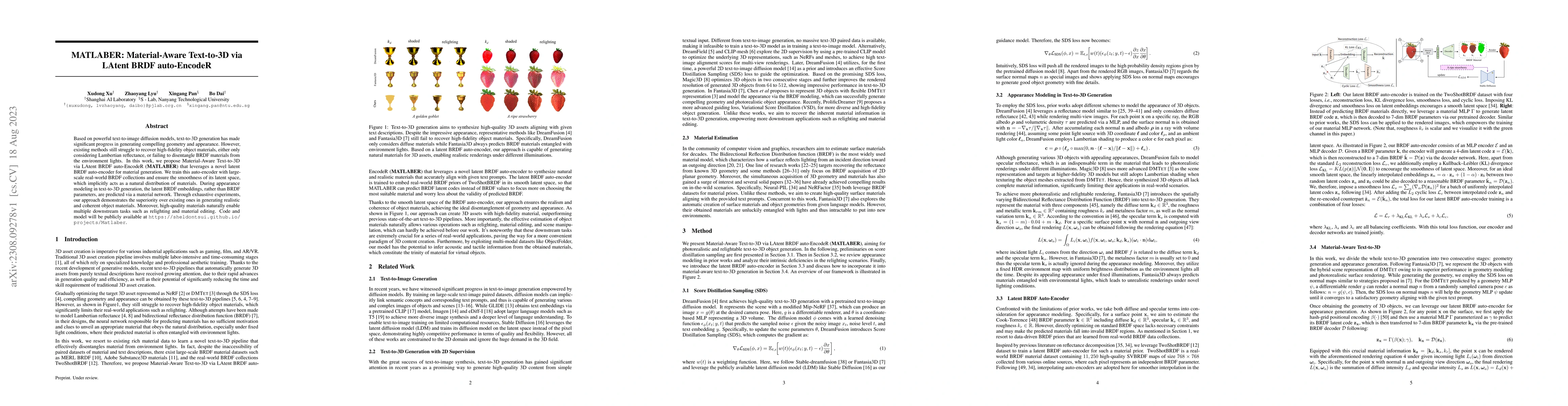 Thumbnail for MATLABER: Material-Aware Text-to-3D via LAtent BRDF auto-EncodeR