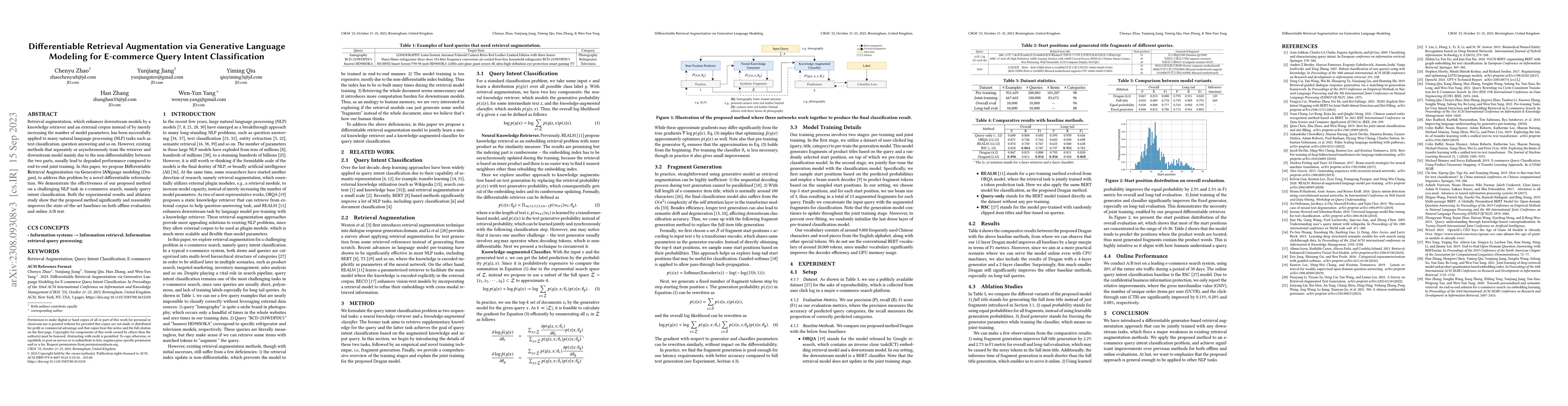 Thumbnail for Differentiable Retrieval Augmentation via Generative Language Modeling
  for E-commerce Query Intent Classification