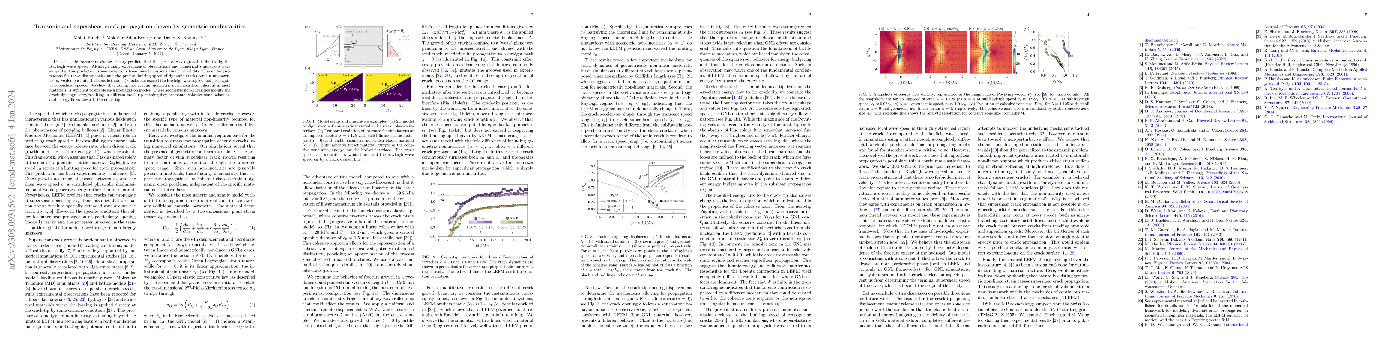 Thumbnail for Transonic and supershear crack propagation driven by geometric
  nonlinearities