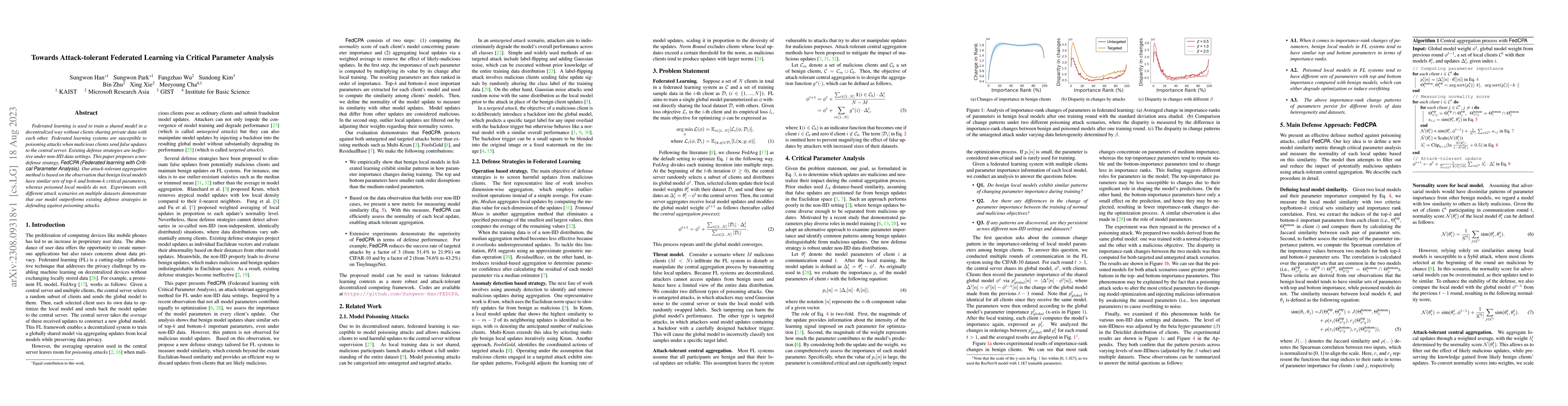 Thumbnail for Towards Attack-tolerant Federated Learning via Critical Parameter
  Analysis