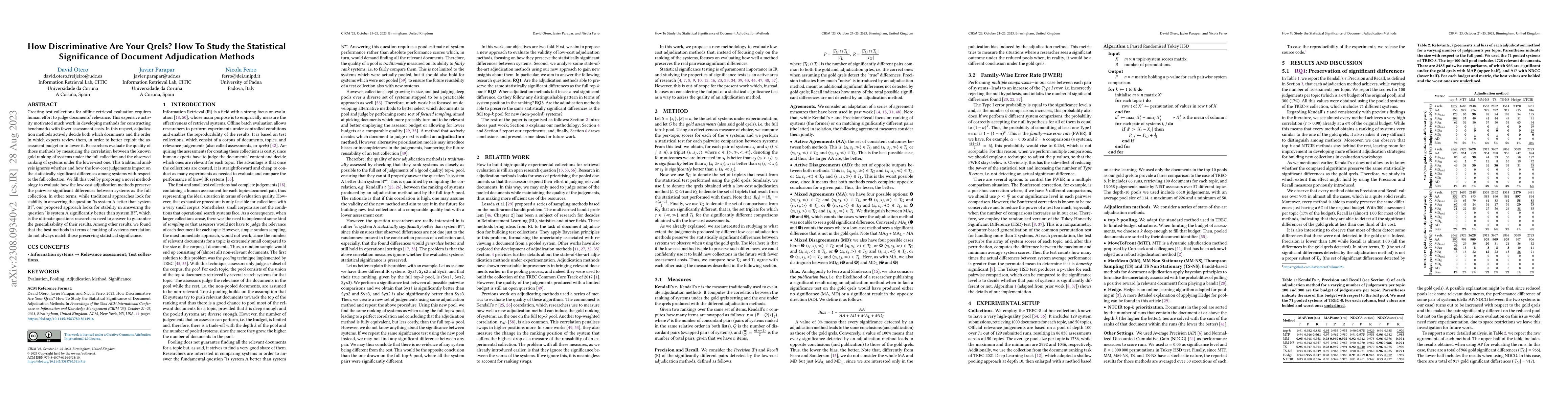 Thumbnail for How Discriminative Are Your Qrels? How To Study the Statistical
  Significance of Document Adjudication Methods