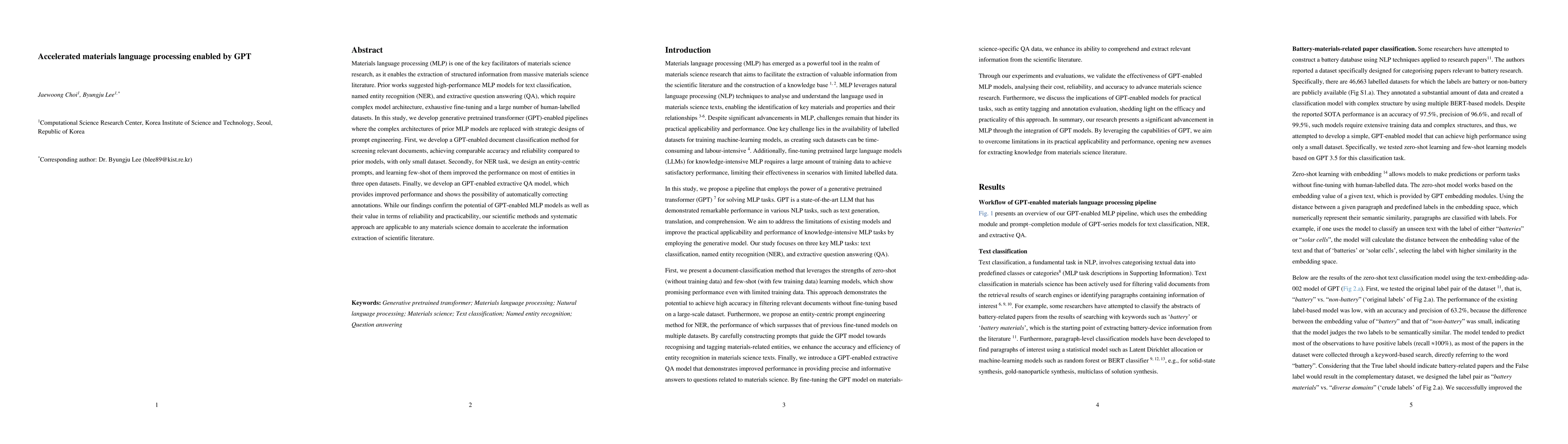 Thumbnail for Accelerated materials language processing enabled by GPT