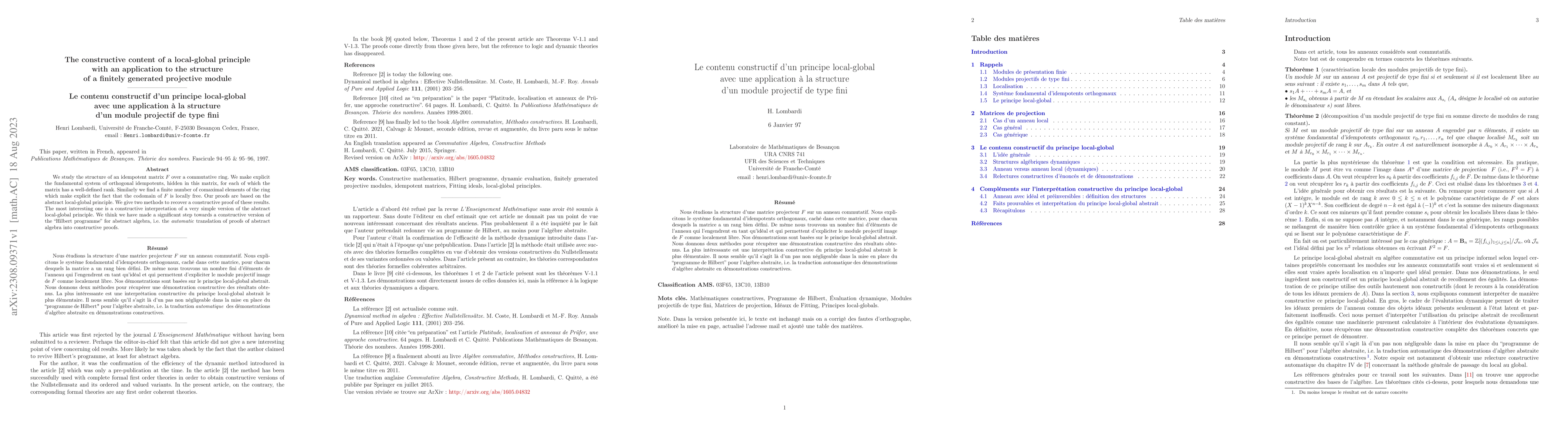 Thumbnail for The constructive content of a local-global principle with an application
  to the structure of a finitely generated projective module