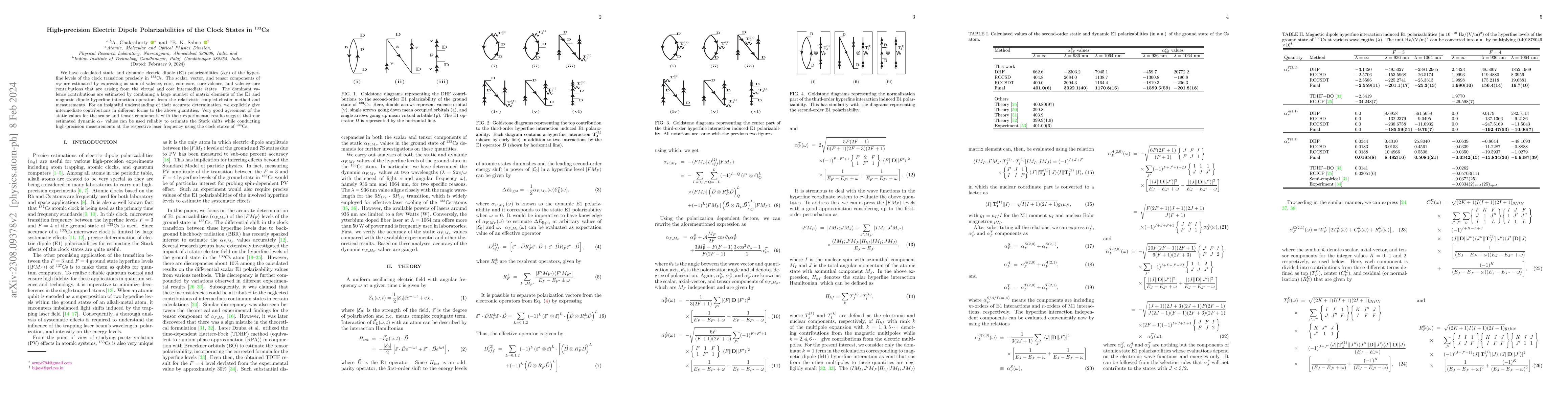 Thumbnail for High-precision Electric Dipole Polarizabilities of the Clock States in
  $^{133}$Cs