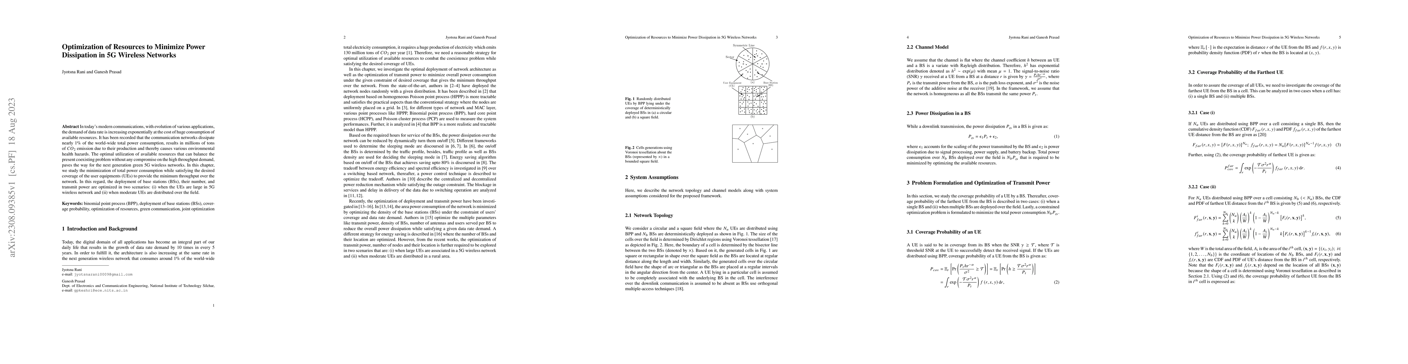 Thumbnail for Optimization of Resources to Minimize Power Dissipation in 5G Wireless
  Networks