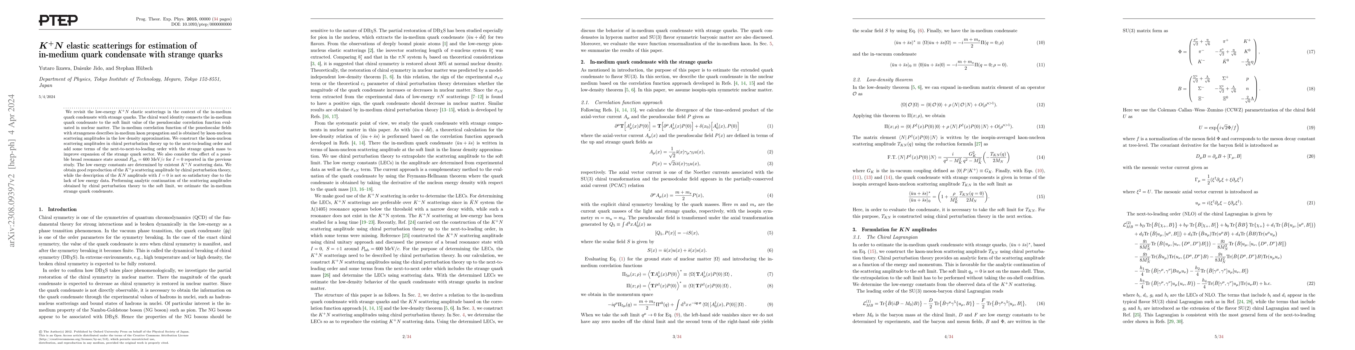 Thumbnail for $K^+ N$ elastic scatterings for estimation of in-medium quark condensate
  with strange quarks